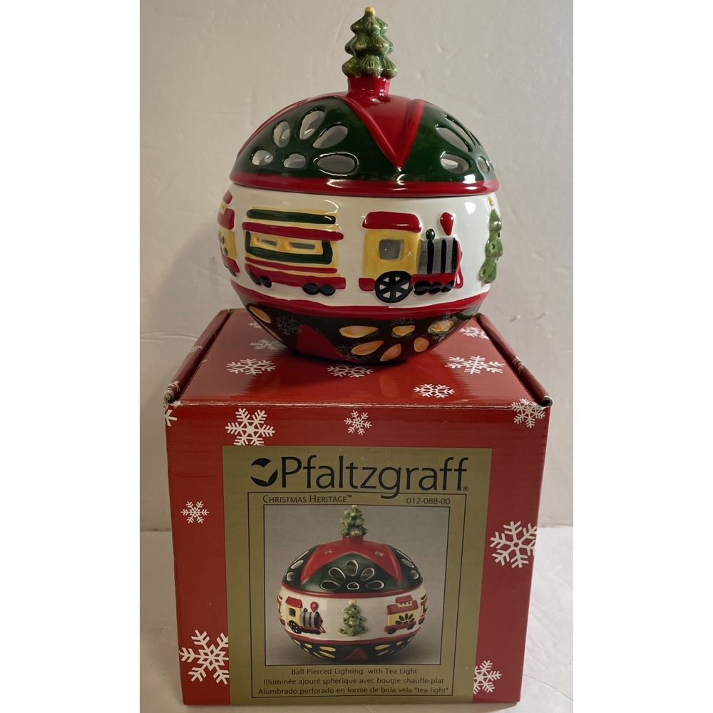 Pfaltzgraff Christmas Heritage Ball Pierced Lighting Tea Light in Box‎ 2001  6"